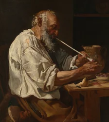 Vieux Paysan Allumant une Pipe