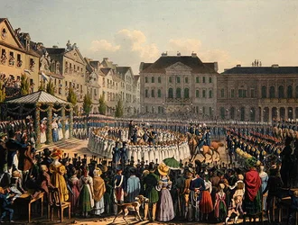 Cérémonie de consécration du drapeau de la garde citoyenne de Cassel en 1831