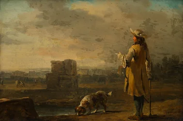 Monsieur et son chien à la campagne