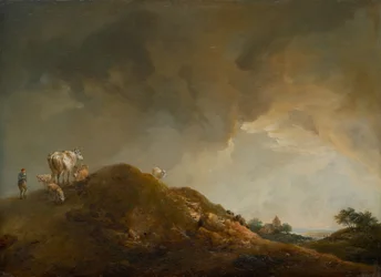 Paysage vallonné avec vaches et moutons