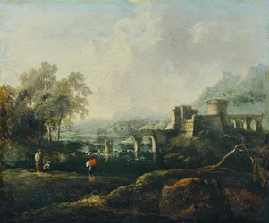 Paysage idéal avec rivière et ruine de pont (Le Matin)