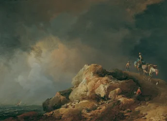 Paysage côtier avec bêtes de somme