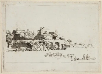 Paysage avec cabanes