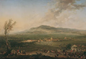 Laxenburg de la maison de plaisance sur la prairie de Hanawiese vers Mödling