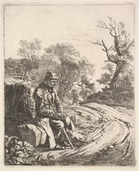 Un vieil homme assis au bord de la route, 1818