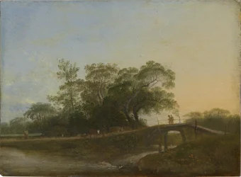 Paysage avec pont piétonnier