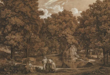 Paysage Arcadien avec Trois Personnages au Bord d