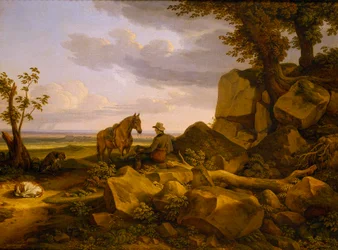 Paysage italien avec chasseur au repos, autoportrait
