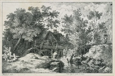 Paysage avec moulin à eau (premier essai de gravure sur cuivre)