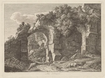 Dans le Colisée, des bergers avec un troupeau parmi les ruines