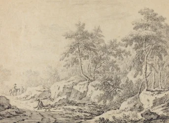 Voyageurs dans un bois rocheux