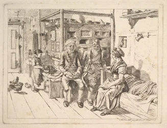 La famille juive assise autour du poêle