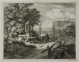 Ramasseur de bois avec un garçon, planche deux de Die zwei grossen Landschaften mit den Betsäulen