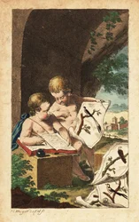 Deux jeunes ornithologues étudiant des gravures d
