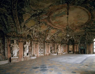 Vue du Grand Salon du château de Weissenstein, architecte Johann Dientzenhofer, 1714, Pommersfelden, Allemagne