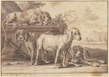 Quatre chiens de chasse