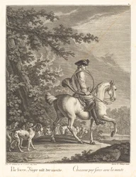 Chasseur avec une meute de chiens