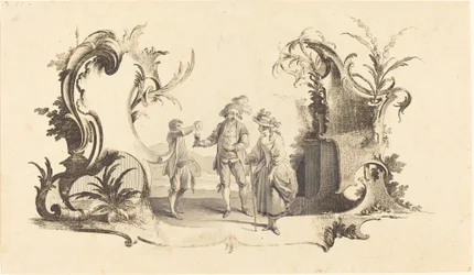 Cartouche moderne avec un jeune couple servi du vin