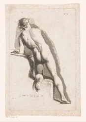 Homme nu agenouillé, vu de dos