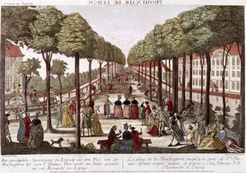 La promenade de Leipzig à la fin du 18ème siècle. Gravure par Rosmesler & Bergmuller.