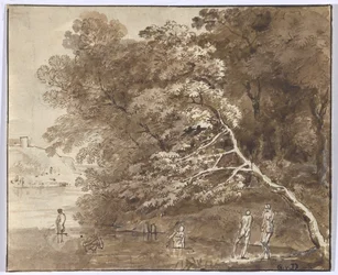 Baigneurs dans la rivière