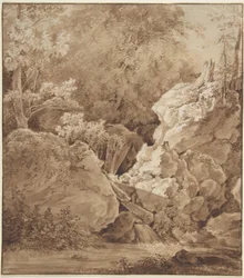 Scène forestière avec torrent de montagne