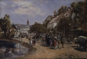 Procession dans une rue de village en Autriche