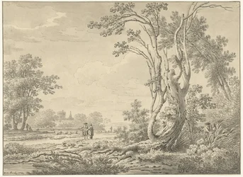 Paysage méridional avec château, bétail et promeneurs