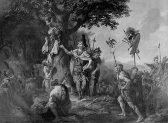 Hermann célébrant la victoire après la bataille dans la forêt de Teutobourg