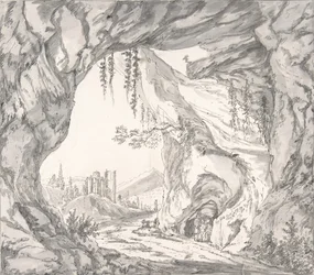 Paysage montagneux avec ruines d