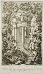 Temple dans un jardin, gravé par Jacob Andreas Fridrich