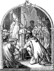 Baptême du chef saxon Widukind. Illustration tirée de Geschichte des deutschen Volkes d