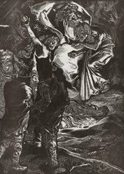 Macbeth et Banquo rencontrent les trois sorcières, 20e siècle (gravure)