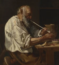 Vieux paysan allumant une pipe, c.1660