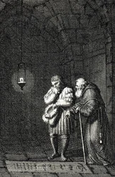 Empereur Charles IV (1346-1378) au tombeau de Widukind de Saxe à Enger, Allemagne en 1377 Gravure de Johann Michael Mettenleiter