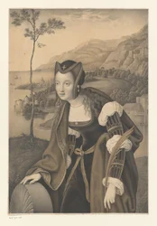 Sainte Christine avec une meule dans un paysage