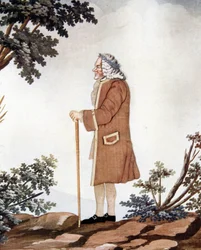 Portrait de Voltaire, écrivain français (1694-1778) - dans «Gouache et soie» attribué à Johann Huber de Genève