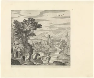 Paysage avec un paysan et son âne
