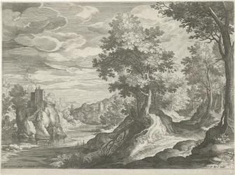 Paysage fluvial avec un château