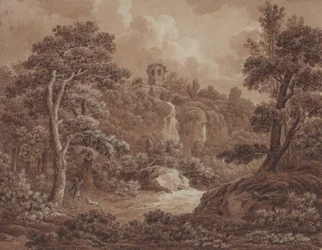 Paysage arcadien avec un chasseur et son chien