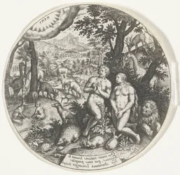 Dieu parle avec Adam et Ève dans le Paradis
