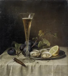 Nature morte avec champagne et huîtres