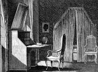 Chambre de Werther, illustration de Daniel Chodowiecki, gravure inspirée par Les Souffrances du jeune Werther de Johann Wolfgang von Goethe