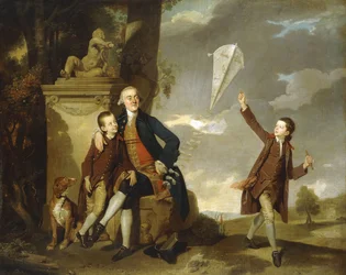 Portrait de groupe de George Fitzgerald avec ses fils George, vu en train de faire voler un cerf-volant, et Charles