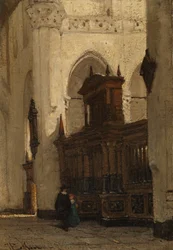 Figures près du paravent du chœur de la Nieuwe Kerk, Delft, vers 1839-91 (huile sur panneau)