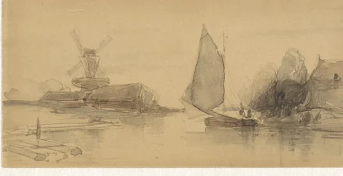 Vue de rivière avec voilier