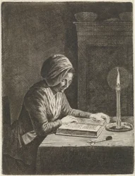 Pièce sombre avec femme lisant