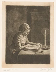 Pièce sombre avec femme lisant