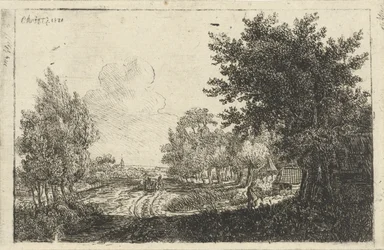 Paysage avec une charrette de paysans