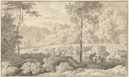 Paysage arcadien avec figures près d
